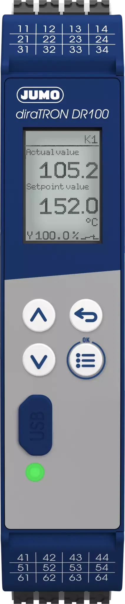 Multifunctional controller for DIN-rail mounting JUMO diraTRON DR100