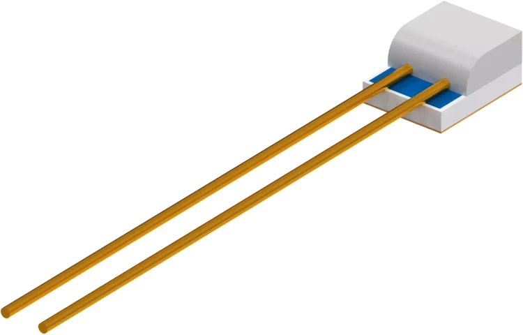 with connecting wires and metallized back cover according to DIN EN IEC 60751 Platinum-chip temperature sensors PCWRB-L-AuNi