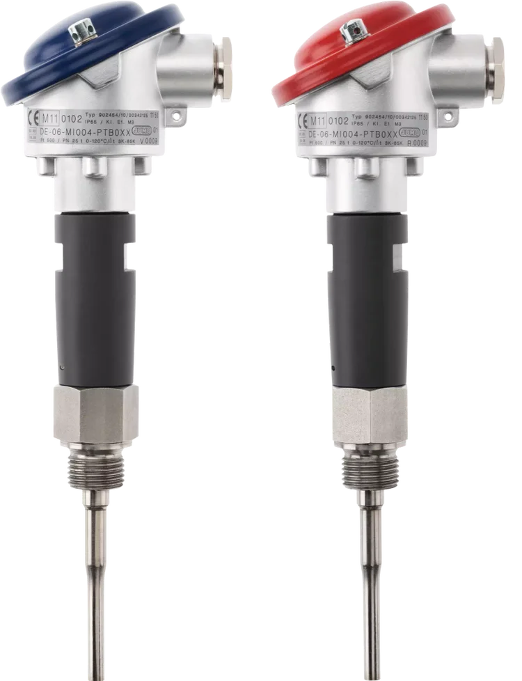 Screw-in RTD temperature probe for combined cold/heat meters with terminal head for direct mounting (type DL) JUMO HEATtemp